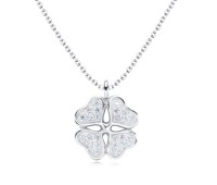 Clover Leaf with Crystal Silver Necklace SPE-4865